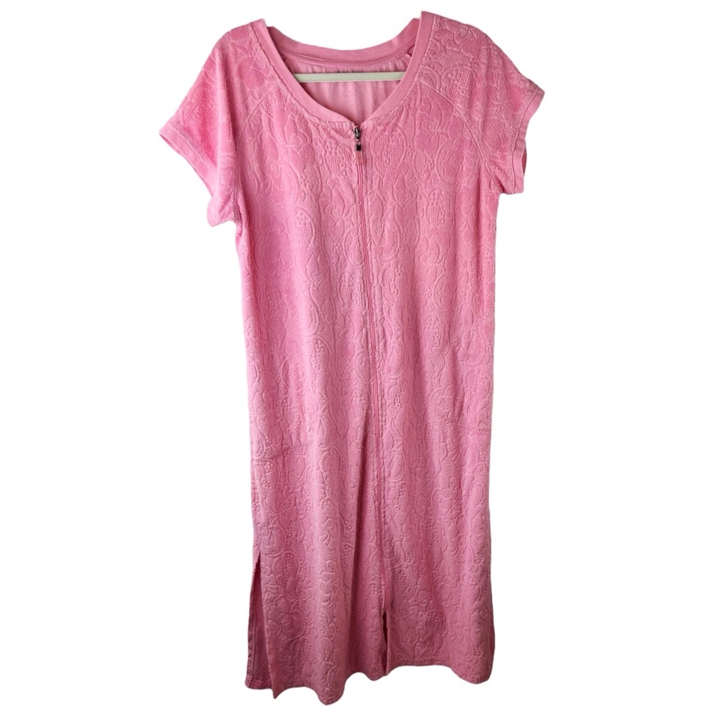 Stan Herman Robe Large Full Front Zip Cotton Blend Rosé Side Zip Pockets